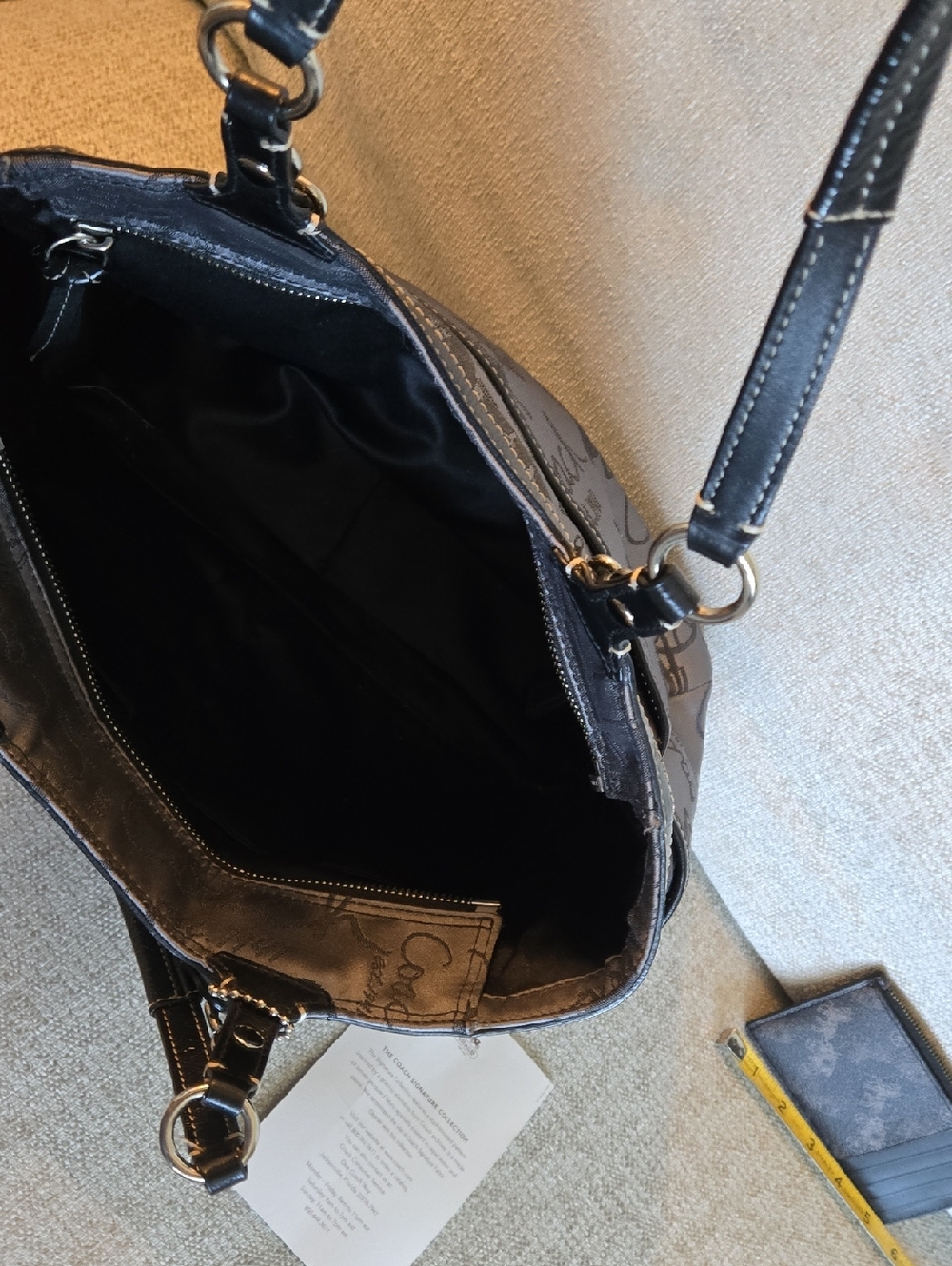 Coach Gray Signature Script Tote with Black Trim and Matching Wallet - Picture 7 of 7